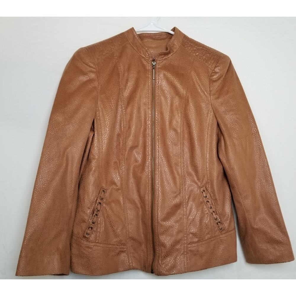 Tan Jay Brown Fax Snake Skin Zipper Front Blazer Career Casual Jacket Size 6P
